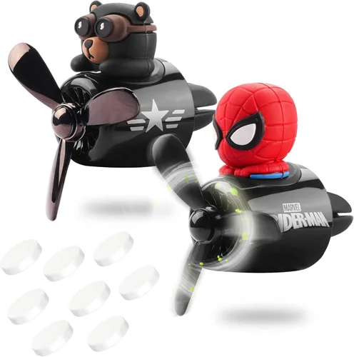 Miniatura 11 de 2 piezas de ambientadores de coche con diseño de oso piloto, difusor de ventilador de coche con hélice, ambientador de coche creativo con diseño