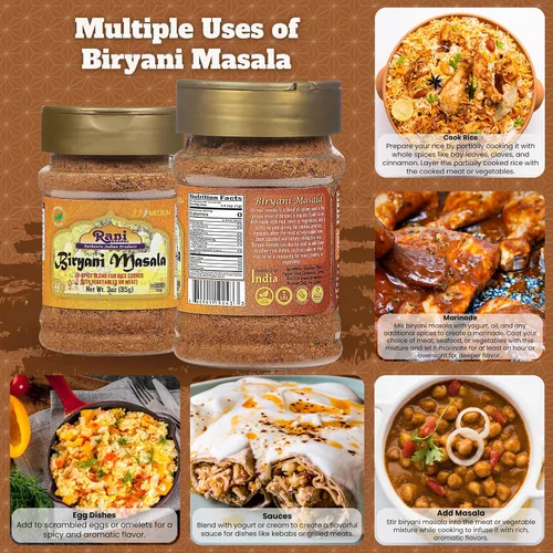 Miniatura 4 de Rani Biryani Masala Curry (mezcla de 7 especias para platos de arroz indio, pullao/pilau) Tarro PET de 3 onzas (3.00 oz) ~ Todo natural Vegano