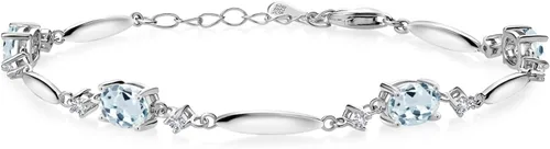 Gem Stone King 925 Sterling Silver Gemstone Birthstone and White Created Sapphire Tennis Bracelet For Women | Oval 7X5MM and 2MM | 6 Inch + 1 Inch