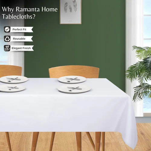 Miniatura 8 de Ramanta Home Mantel rectangular blanco de 60 x 84 pulgadas, mantel de tela de poliéster lavable, resistente a las manchas y a las arrugas