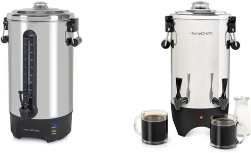 Homecraft Urna de café de 100 tazas y dispensador de bebidas calientes con grifo antigoteo, preparación rápida, urna de café de acero inoxidable