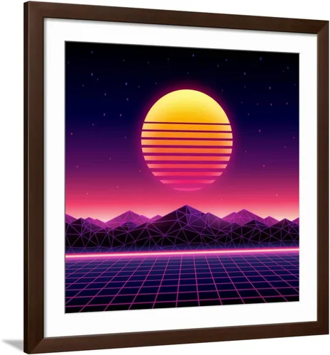 Miniatura 16 de ART.COM Wall Art Print Retro Futuristic Background 1980S Style. Digital Landscape in a Cyber World. Retro Wave Music Album on Black Frame by Kelvin