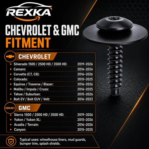 Miniatura 6 de Rexka Tornillo del protector de guardabarros contra salpicaduras 11548270 compatible con GM Chevrolet Camaro Colorado Cruze Equinox Impala Malibu