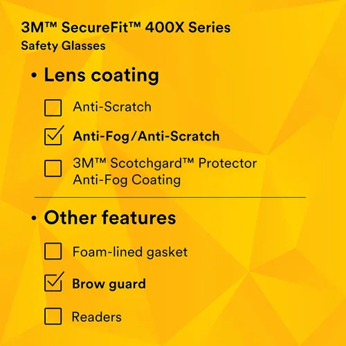 Miniatura 14 de 3M Gafas de seguridad, SecureFit 400X, ANSI Z87, lente transparente antivaho y antiarañazos, marco verde y negro, protector de cejas, ligero, puente