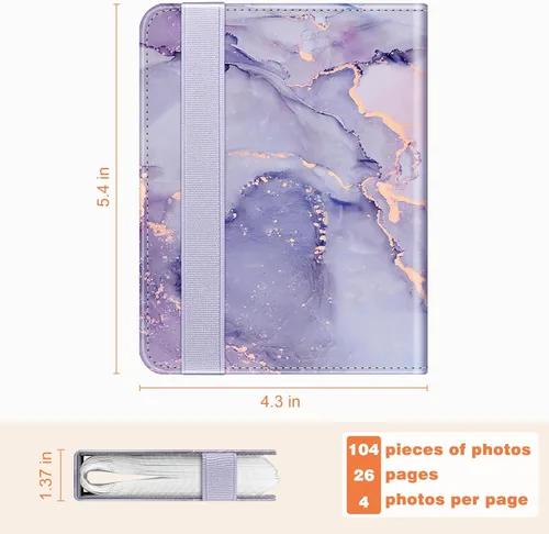 Miniatura 6 de Fintie Álbum de fotos Instax Mini para película de 2x3 pulgadas - 104 bolsillos Álbumes pequeños para Fujifilm Instax Mini lila
