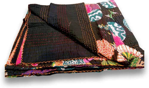 Miniatura 25 de Sophia-Art Colcha reversible de frutas indias para cama individual/king con patrón Gudri de algodón puro estilo Kantha, colcha decorativa con Rosa