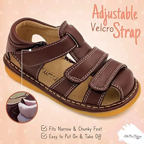 Miniatura 4 de Zapatos con para bebé de Little Maes Boutique color marrón negro o azul marino sandalias cerradas zapatos ideales para caminar para bebés chirriador