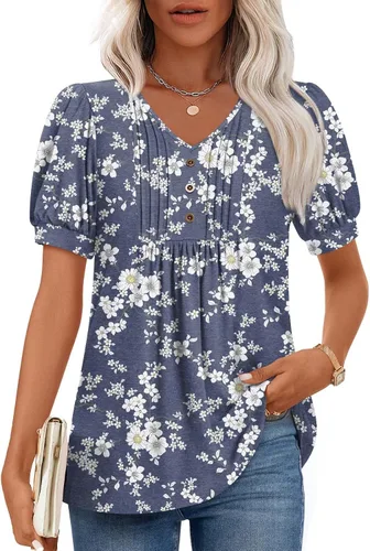 Miniatura 33 de Findsweet Blusas de túnica de verano para mujer, tops casuales y elegantes, manga corta, M-3XL