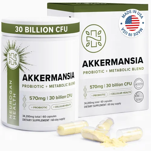 Neurogan Akkermansia Muciniphila Probiótico + Suplemento - 30 mil millones de UFC - Probióticos para la salud digestiva y apoyo celular - Cápsulas