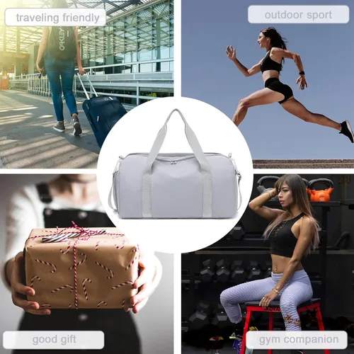 Miniatura 7 de Bolsa de viaje deportiva para gimnasio para hombres y mujeres con compartimento para zapatos, bolsillo húmedo, Gris (Pure Grey), Bolsa de gimnasio