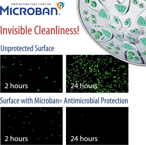 Miniatura 2 de AquaDance 5514 Antimicrobiano – Regadera de mano antiatasco de alta presión con 6 ajustes, protección Microban contra el crecimiento, para una