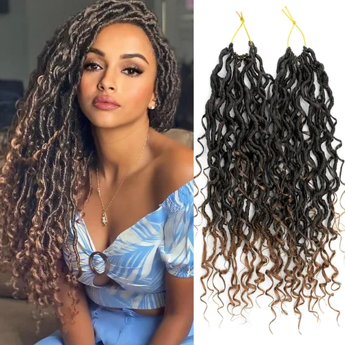 Miniatura 41 de 8 Paquetes de Rastas Falsas Bohemias de Ganchillo de 14 Pulgadas, Rastas Suaves de Ganchillo con Extremos Rizados, Pre-enrolladas, Cabello de 1B/27#