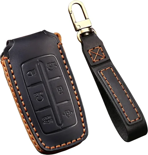 Miniatura 10 de ontto Funda de cuero para llavero de automóvil con llavero compatible con Hyundai Genesis G80 2017-2020, Negro