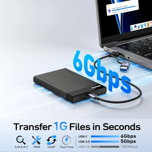 Miniatura 2 de BENFEI Caja externa para disco duro de 2.5 pulgadas SATA a USB sin herramientas (6Gbps, optimizado para SSD, compatible con UASP SATA III)