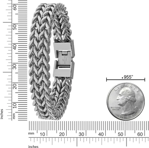 Miniatura 3 de Metro Jewelry Pulsera de cadena de cola de zorro de doble fila para hombre en acero inoxidable con chapado iónico antiguo o negro, 8.25 pulgadas