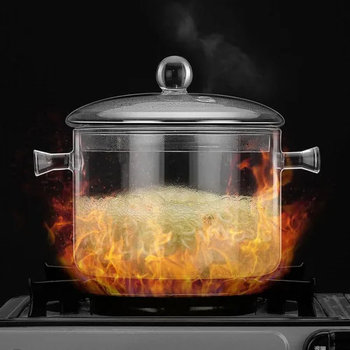 Miniatura 4 de Olla de vidrio de 1600ml con tapa, olla de cocina para estufa y sartén con tapa y asa, olla transparente para cocinar a fuego lento, olla de sopa