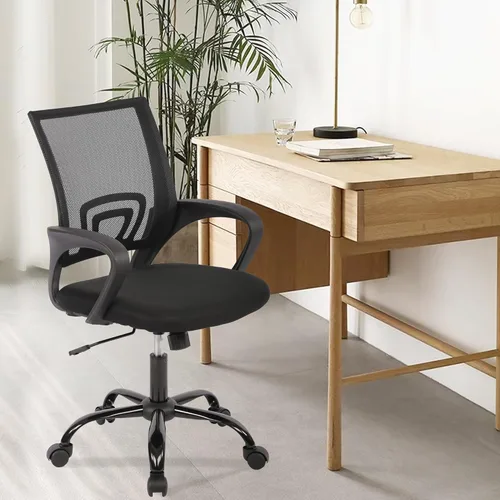 Miniatura 2 de PayLessHere Silla de Oficina para Computadora Ergonómica Económica Silla de Escritorio Ajustable Cómoda de Respaldo Medio de Trabajo con Ruedas Negro