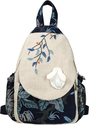 Miniatura 137 de HUANGGUOSHU Mochila de algodón tejida de algodón bohemio con bordado de lona estilo bohemio con múltiples bolsillos retro linda mochila cartera