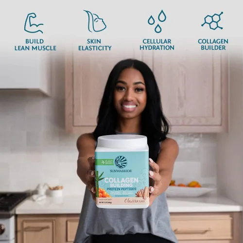 Miniatura 4 de Polvo de proteína de colágeno vegano para mujeres, polvo de colágeno a base de plantas de sílice sabor churro con vitaminas veganas para el cabello