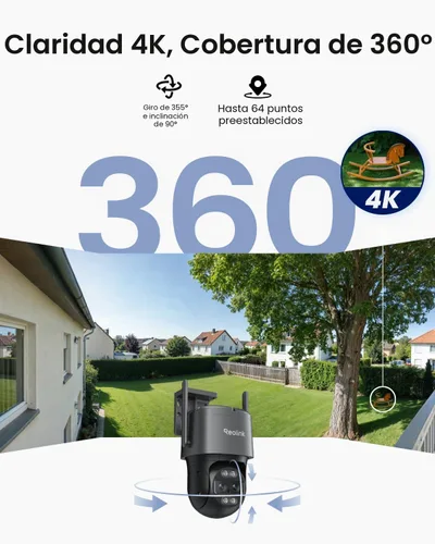 Miniatura 2 de REOLINK 4K Cámara con cable WiFi para exterior, Cámara de seguridad de 8MP con lente dual, Cámara PTZ 360 con seguimiento automático, Wi-Fi Gris