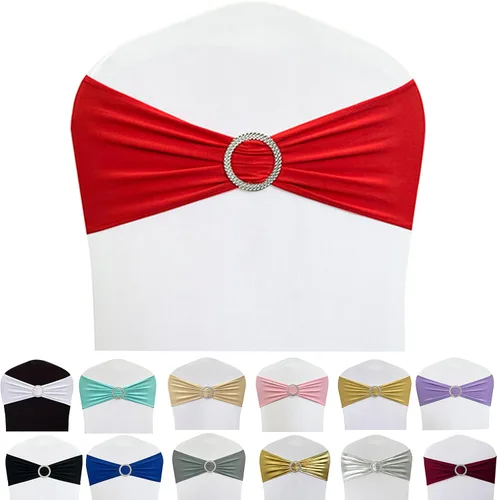 Miniatura 17 de Cintas elásticas de elastano para sillas 50 unidades, lazos elásticos para sillas con hebilla deslizante para decoración de bodas, fiestas, Azul bebé