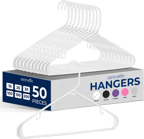 Miniatura 15 de SereneLife - Juego de 10 perchas de plástico con gancho de metal, color negro Non-Slip, Lightweight hangers with a slim profile help keep closets