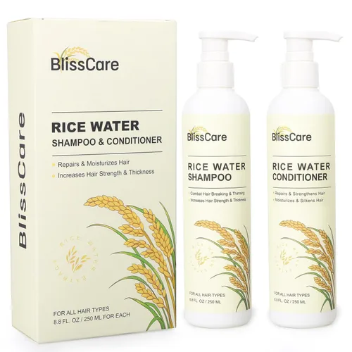 Set de champú y acondicionador de agua de arroz, fortalecimiento y nutrición para un cabello más grueso y de aspecto más completo, formulaciones