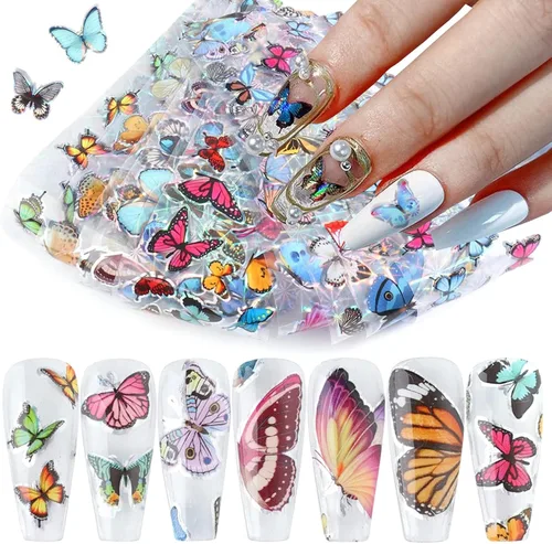 Miniatura 10 de Calcomanías holográficas de transferencia de uñas, hojas de esmalte de uñas de corazón de amor, láminas de transferencia de papel estrellado