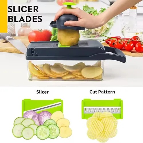 Miniatura 5 de Cortador de verduras 16 en 1 con contenedor Mandolina Cortador de verduras Cebolla Patata Fruta Alimentos Manual Gadget de cocina para cocina Acero