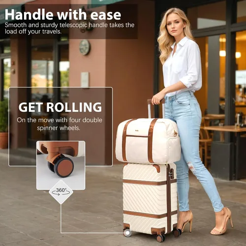 Miniatura 2 de Coolife Juego de equipaje Maleta de mano Equipaje PC Hardshell Equipaje TSA Lock Spinner Ruedas Manija Telescópica, marino, Juego de 3 piezas