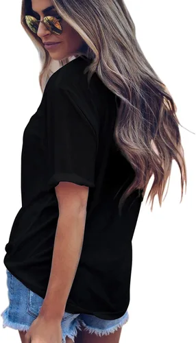 Miniatura 3 de Yesqueen Camiseta casual de manga corta con cuello redondo para mujer, holgada, de algodón básico