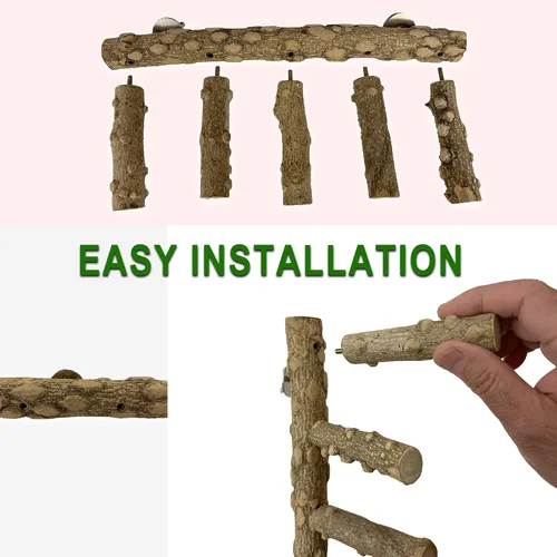 Miniatura 6 de SIMENA Perca de escalera para pájaros, soporte de loro de madera natural, juguete de escalada de hámster, escalera de jaula de pájaros para pájaros