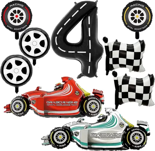 Miniatura 10 de Globos de Auto de Carreras, Decoraciones de Fiesta de Cumpleaños de Auto de Carreras de 43 Pulgadas, Globos de Papel de Aluminio