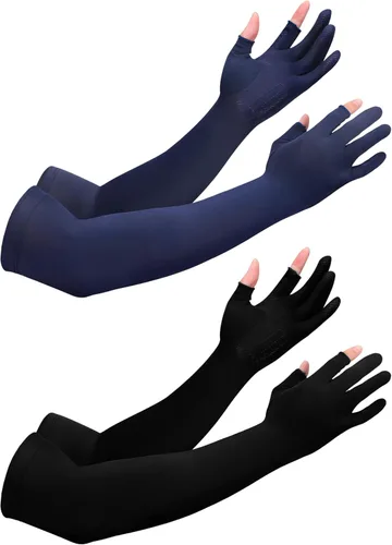 Bencailor 2 pares de mangas solares para hombres y mujeres con 2 agujeros para los dedos, antideslizantes, manga larga de enfriamiento para brazo