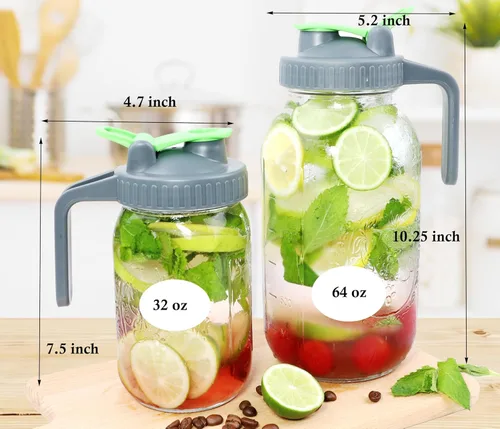 Miniatura 5 de Jarra de vidrio de 32 onzas de boca ancha con boquilla hermética para verter té solar, jarra de leche materna, a prueba de fugas, para preparar té