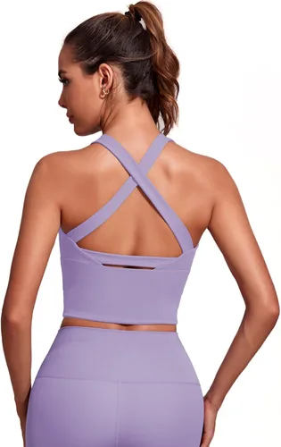 Miniatura 4 de Honlyps Criss Cross Workout Tops for Women Backless Strappy Sports Bra Longline Fitness Yoga Crop Tank Top with Bulit in Bra