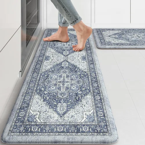 Miniatura 34 de KIMODE Alfombra de Cocina Antifatiga 2 Piezas, Alfombras de Cocina Antideslizantes e Impermeables, Alfombra de Cocina de Estilo Rústico en Gris
