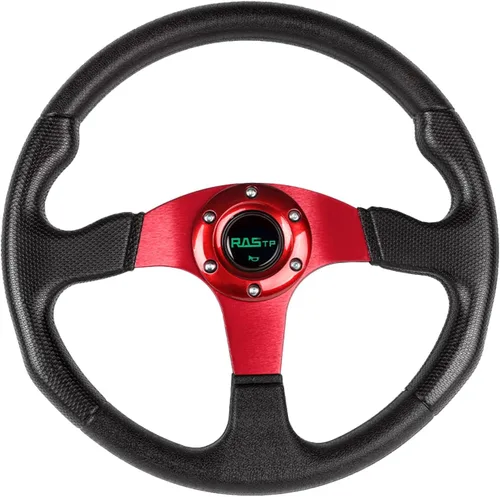 Miniatura 9 de RASTP - Volante universal de carreras de 13.8 pulgadas/350mm, 6 pernos, agarre de vinilo y aluminio con botón de bocina para auto - Negro
