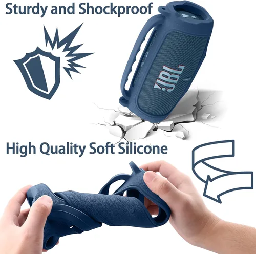 Miniatura 6 de Funda de silicona compatible con JBL Charge 5, altavoz Bluetooth portátil e impermeable (Cubierta de silicona azul)