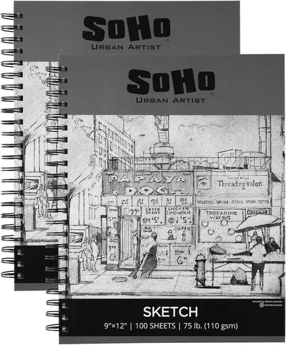 Miniatura 14 de Soho Urban Artist Bloc de bocetos (75 libras/110 gsm), 100 hojas de cuaderno de bocetos encuadernado en espiral para artistas profesionales