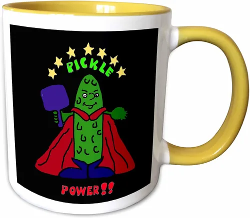 Miniatura 11 de 3dRose Taza de café, tamaño – 11 oz – Divertido superhéroe de pickleball de dibujos animados Pickle Sports and Hobbies – divertido regalo de taza