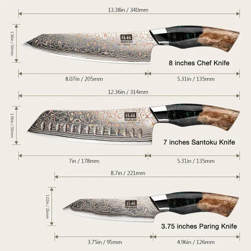 Miniatura 2 de Juego de cuchillos de cocina de Damasco SHAN ZU, cuchillos de cocina japoneses de cobre y acero de Damasco, cuchillo utilitario forjado a mano