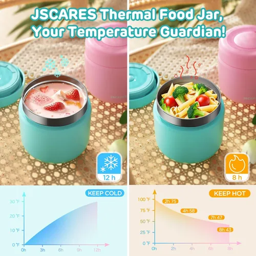 Miniatura 5 de JSCARES Tarros aislados de alimentos para niños de 12 onzas para comida caliente, boca ancha, termo de comida térmica, contenedor térmico de Azul