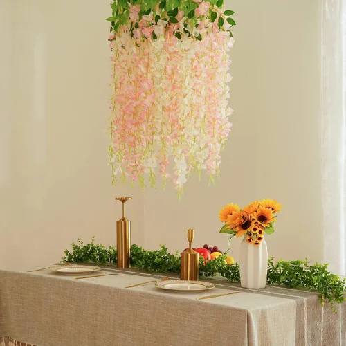 Miniatura 4 de BLEUM CADE 20 flores colgantes de glicina falsa blanca y rosa, 3.6 pies, flores colgantes para bodas, fiestas, hogar, telón de fondo, decoración