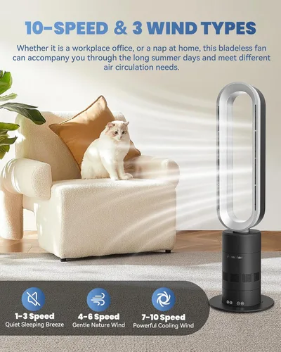 Miniatura 3 de Ventilador de torre sin aspas Dual-Tech, motor de CC ultra silencioso, refrigeración 2 en 1, calefacción, calefacción Calefacción rápida