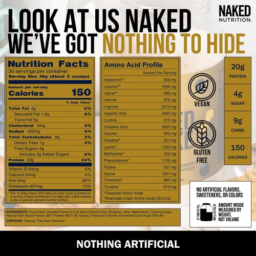 Miniatura 5 de NAKED Shake - Polvo de proteína de mantequilla de maní y arándano, proteína a base de plantas con aceite MCT, sin gluten, sin soja, sin OMG ni