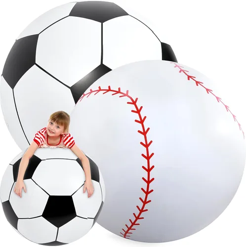 Miniatura 14 de Lewtemi 2 unidades de fútbol y baloncesto inflables gigantes de 27 pulgadas, bolas de playa inflables grandes, globos de gran tamaño para fiesta