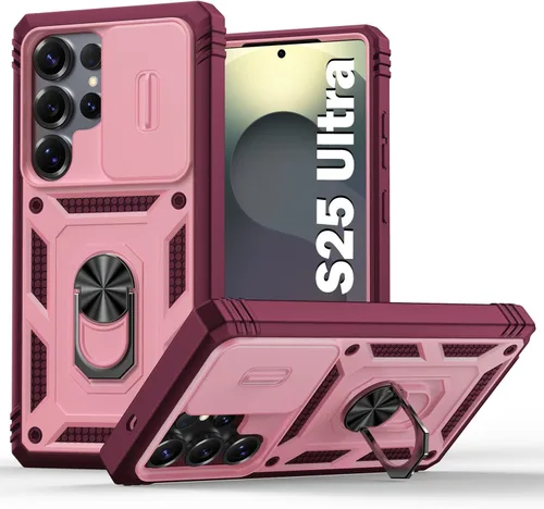 Miniatura 67 de PASNEW Funda para Samsung Galaxy S22 Ultra 5G, cubierta de cámara deslizante y soporte de dedo de metal giratorio de 360°, militar, resistente, a