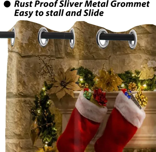 Miniatura 3 de Cortinas con adornos de Navidad impresos, cortinas para ventana de chimenea, calcetines de Navidad, árboles de Navidad, regalos, paneles opacos