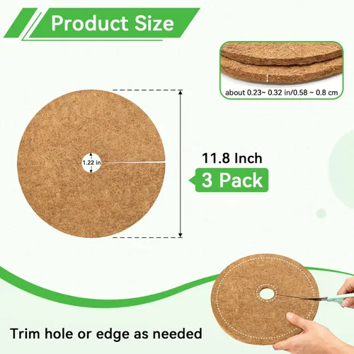 Miniatura 3 de ZeeDix Paquete de 3 anillos de mantillo de fibra de coco, 11.8 pulgadas de fibra de coco, tapete de mantillo de árbol de coco 100% natural, 3